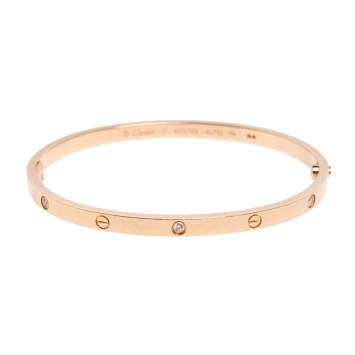 Pre Owned Cartier Love 6 Diamond 18K Rose Gold Narrow SM Bracelet 17