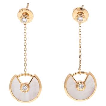 Pre Owned Cartier Amulette de Cartier Diamond Mother of Pearl 18k Yellow Gold Dangle Earrings
