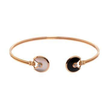 Pre Owned Cartier Amulette de Cartier Diamond Mother of Pearl Onyx 18k Rose Gold Open Cuff Bracelet