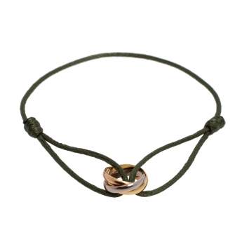 Pre Owned Cartier Trinity de Cartier 18K Three Tone Gold Adjustable Green Cord Bracelet 