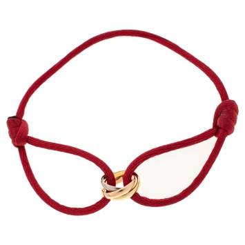 Pre Owned Cartier Trinity de Cartier 18K Three Tone Gold Adjustable Red Cord Bracelet