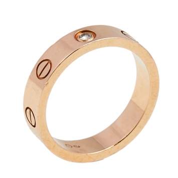 Pre Owned Cartier Love Diamond 18k Rose Gold Band Ring Size 49