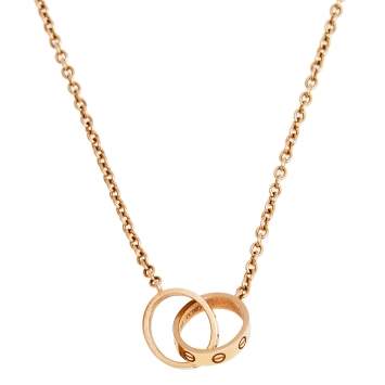 Pre Owned Cartier Love Interlocking 2 Hoops 18K Rose Gold Necklace 