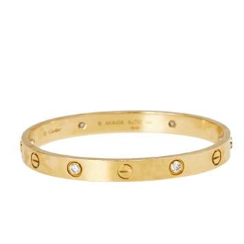 Pre Owned Cartier Love 4 Diamond 18K Yellow Gold Bracelet 16