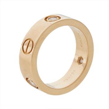 Pre Owned Cartier Love 3 Diamond 18K Rose Gold Band Ring 51