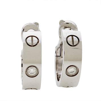 Pre Owned Cartier Love Diamond 18K White Gold Hoop Earrings
