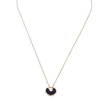 Pre Owned Cartier Amulette De Cartier Onyx Diamond 18K Rose Gold Pendant Necklace XS