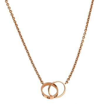 Pre Owned Cartier Love Interlocking 2 Hoops 18K Rose Gold Necklace