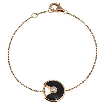 Pre Owned Cartier Amulette de Cartier Onyx Diamond 18K Rose Gold Bracelet XS