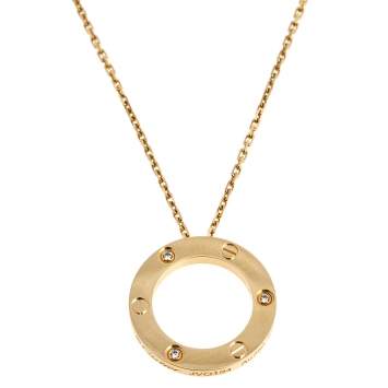 Pre Owned Cartier Love 3 Diamond 18K Yellow Gold Pendant Necklace