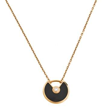 Pre Owned Cartier Amulette De Cartier 18K Rose Gold Diamond & Onyx Pendant Necklace XS 