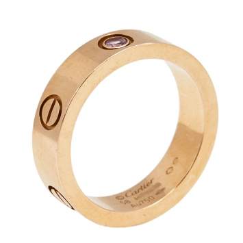 Pre Owned Cartier Love Pink Sapphire 18K Rose Gold Band Ring Size 58