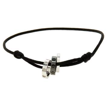 Pre Owned Cartier Love Diamond Ceramic 18K White Gold 3 Hoops Adjustable Black Cord Bracelet 