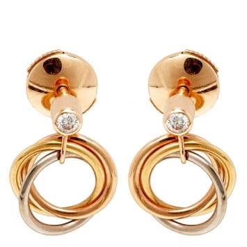 Pre Owned Cartier Trinity Diamond 18K Three Tone Gold Earrings
