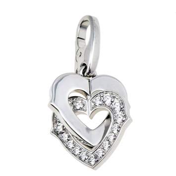 Pre Owned Cartier Double Heart Diamond 18K White Gold Charm 