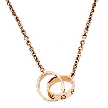 Pre Owned Cartier Love Interlocking 2 Loop 18K Rose Gold Pendant Necklace