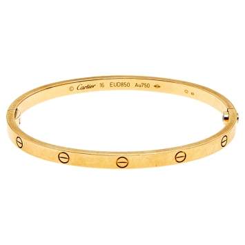 Pre Owned Cartier Love 18K Yellow Gold SM Narrow Bracelet 16