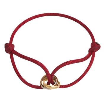 Pre Owned Cartier Trinity de Cartier 18K Three Tone Gold Adjustable Red Cord Bracelet