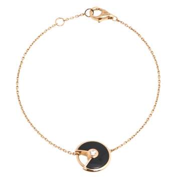 Pre Owned Cartier Amulette de Cartier Onyx Diamond 18K Rose Gold Bracelet XS