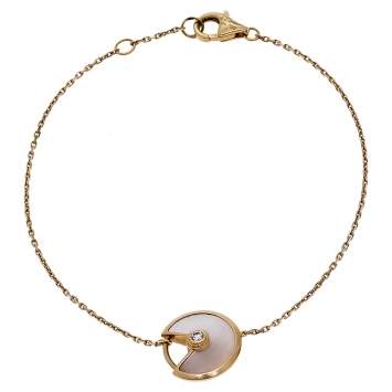 Pre Owned Cartier Amulette  de Cartier Mother of Pearl Diamond 18k Yellow Gold Bracelet XS 