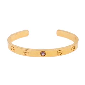 Pre Owned Cartier Love Pink Sapphire 18k Rose Gold Open Cuff Bracelet 16