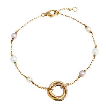 Pre Owned Cartier Trinity de Cartier Cultured Pearl 18K Three Tone Gold Station Bracelet