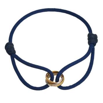 Pre Owned Cartier Trinity De Cartier Three Tone 18k Gold Blue Adjustable Cord Bracelet