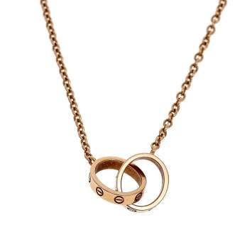 Pre Owned Cartier Love Interlocking 2 Loop 18K Rose Gold Pendant Necklace