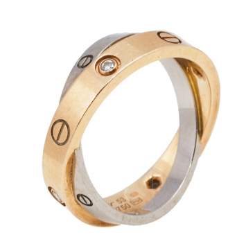 Pre Owned   Cartier Love 6 Diamonds Two Tone 18k Gold Ring Size 53