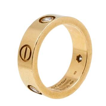 Pre Owned Cartier Love 3 Diamonds 18k Yellow Gold Band Ring Size 53 