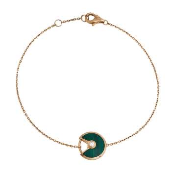 Pre Owned Cartier Amulette De Cartier Malachite Diamond 18K Rose Gold Bracelet XS