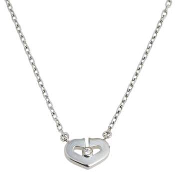 Pre Owned Cartier Heart C 18K White Gold Diamond Necklace