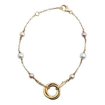 Pre Owned Cartier Trinity de Cartier Cultured Pearl 18K Three Tone Gold Station Bracelet