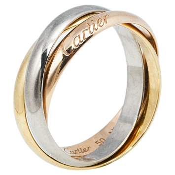 Pre Owned Cartier Trinity de Cartier 18K Three Tone Gold Rolling Ring Size 50