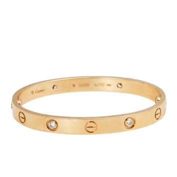 Pre Owned Cartier Love 4 Diamond 18K Rose Gold Bracelet Size 16
