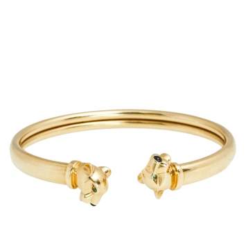 Pre Owned Cartier Panthere de Cartier Tsavorite Garnet Onyx 18K Yellow Gold Open Cuff Bracelet 17