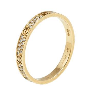 Pre Owned Cartier Love Diamond 18K Yellow Gold SM Band Ring Size 55