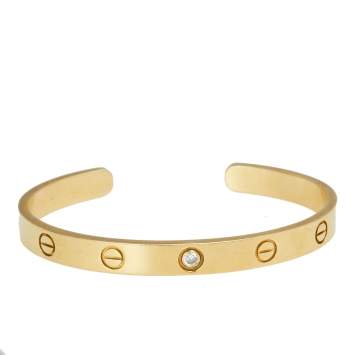 Pre Owned Cartier Love Diamond 18k Yellow Gold Open Cuff Bracelet 17 