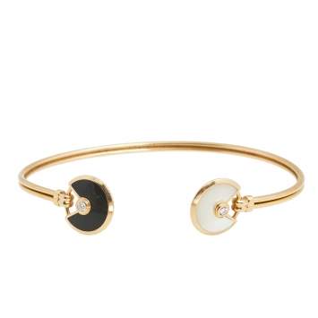 Pre Owned Cartier Amulette De Cartier Mother of Pearl Onyx & Diamond 18K Rose Gold Cuff Bracelet 16