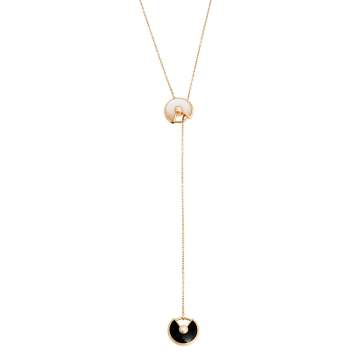 Pre Owned Cartier Amulette de Cartier Diamond Onyx Mother of Pearl 18K Rose Gold Necklace XS