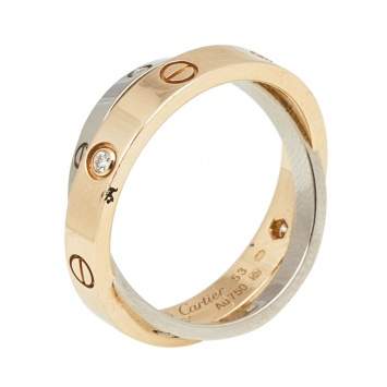 Pre Owned Cartier Love 6 Diamond 18K Two Tone Gold Ring Size 53