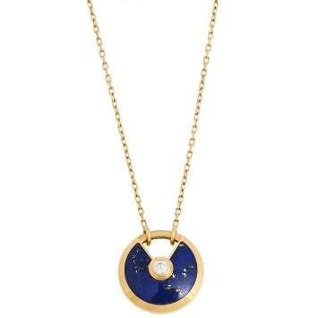 Pre Owned Cartier Amulette De Cartier Lapis Lazuli Diamond 18K Yellow Gold Necklace SM