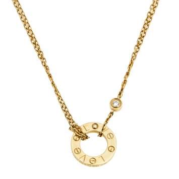 Pre Owned Cartier Love Diamond & 18k Yellow Gold Double Chain Necklace