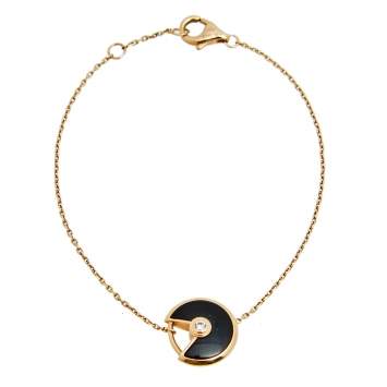 Pre Owned Cartier Amulette de Cartier Onyx Diamond 18K Rose Gold Bracelet XS