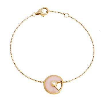 Pre Owned Cartier Amulette de Cartier Diamond Pink Opal 18K Rose Gold Bracelet XS