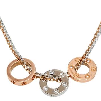 Pre Owned Cartier Love 6 Diamonds 18K Two Tone Gold Double Strand Necklace