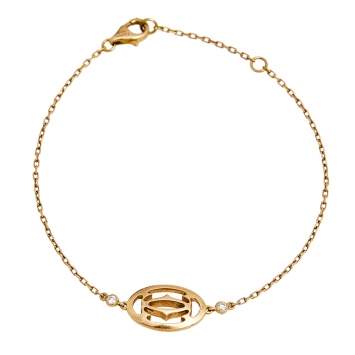 Pre Owned Cartier Double C de Cartier Diamond 18k Rose Gold Logo Bracelet