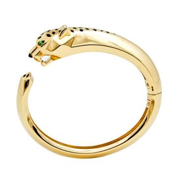 Pre Owned Cartier Panthere de Cartier Tsavorites Onyx Lacquer 18k Yellow Gold Cuff Bracelet