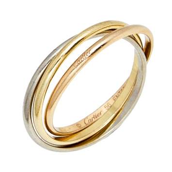 Pre Owned Cartier Trinity De Cartier 18k Three Tone Gold XS Rolling Band Ring Size 51