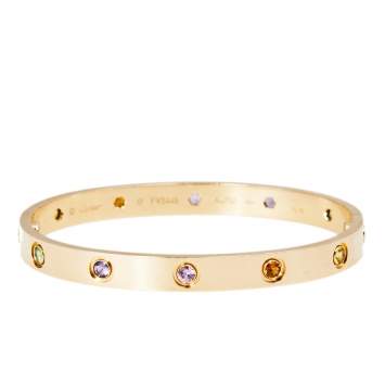 Pre Owned Cartier Love Multi Gemstones 18k Rose Gold Bangle Bracelet 17